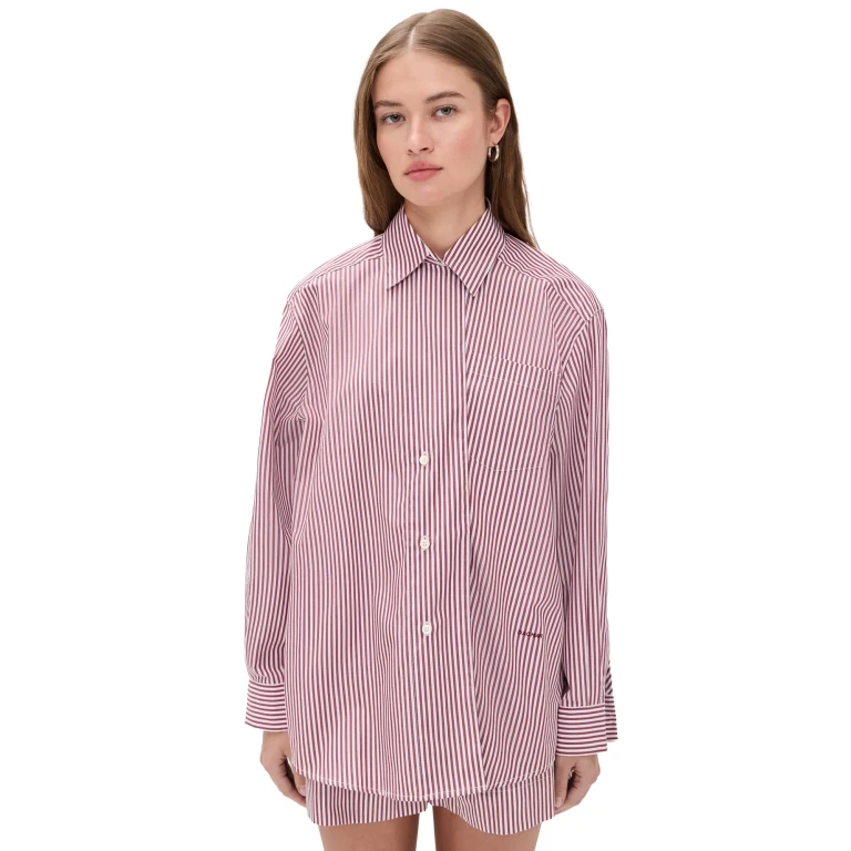 Asymmetric Collared Shirt Red Stripe 42