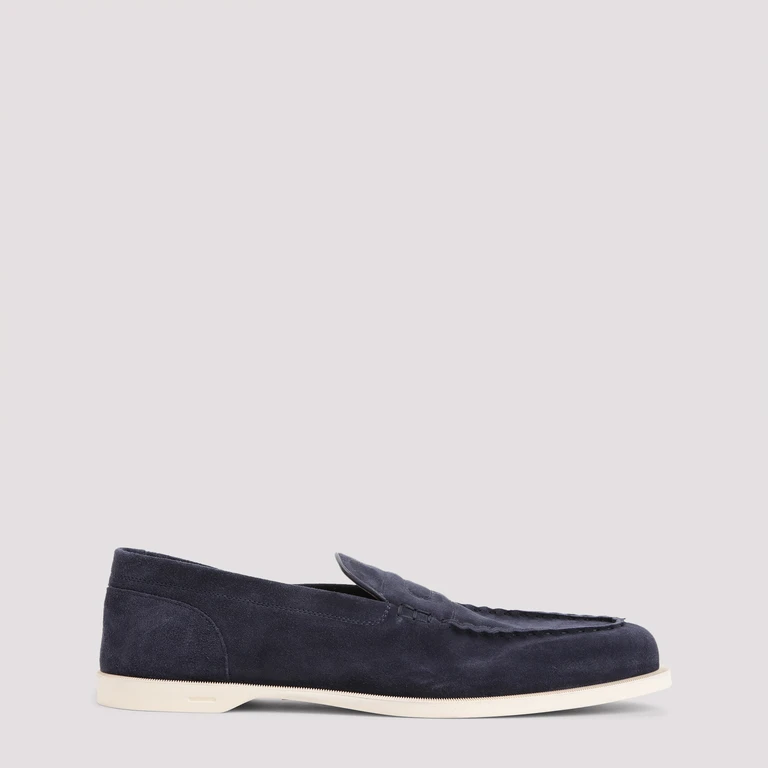 John Lobb Pace Suede Oval Flexi Loafers Blue Leather Rubber - Men