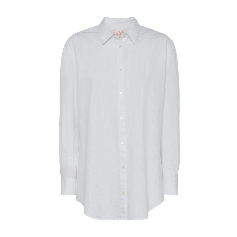 Mc2 Saint Barth Brigitte White Seersucker Shirt With Saint Barth Embroidery - Women