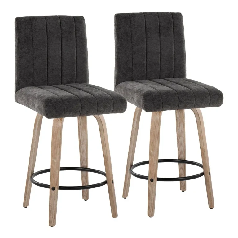Hank 26" Black and Whitewashed Swivel Counter Stools - Set of 2