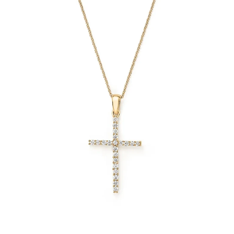 Diamond Cross Necklace in 14K Yellow Gold, 0.25 tcw