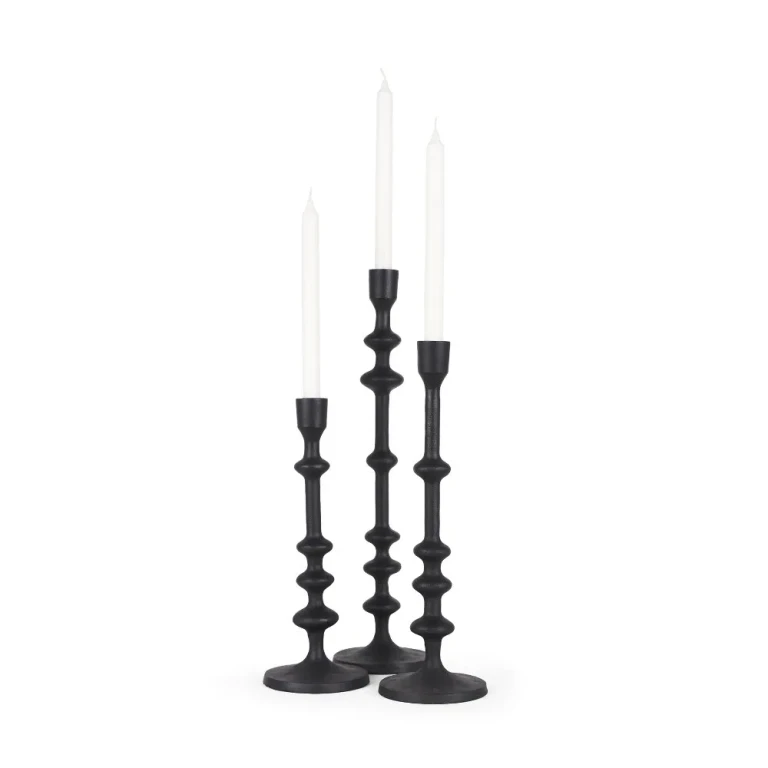 Paolo Matte Black Metal Candle Holders, Set of 3
