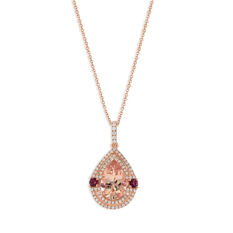 Pink Tourmaline, Morganite & Diamond Pendant Necklace in 14K Rose Gold