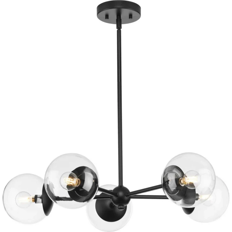 Matte Black Five Light Chandelier from the Atwell Collection
