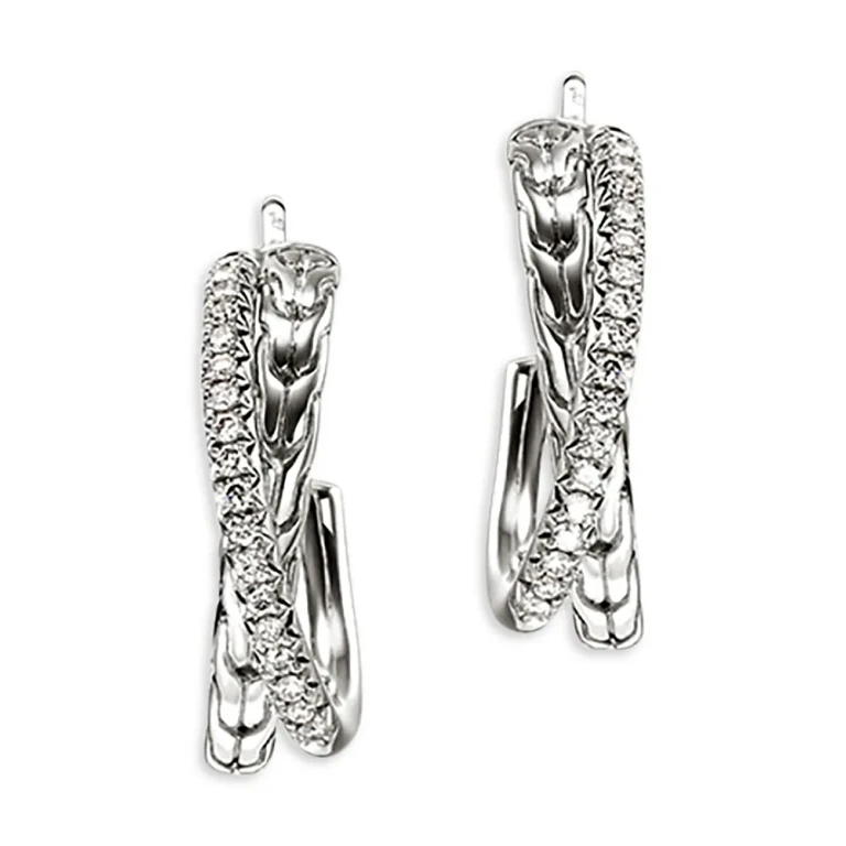 John Hardy Sterling Silver Jh Essentials Diamond Pave Crossover Earrings, 0.28 tcw