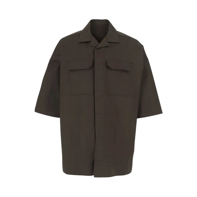 Rick Owens Magnum Bowling Shirt With Cuban Collar And Wide Short Sleeves In Brown For Men