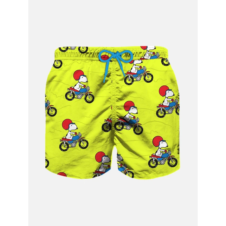 Mc2 Saint Barth Boy Swim Shorts With Rider Snoopy Print - Peanuts Special Edition Fluo Swimshort