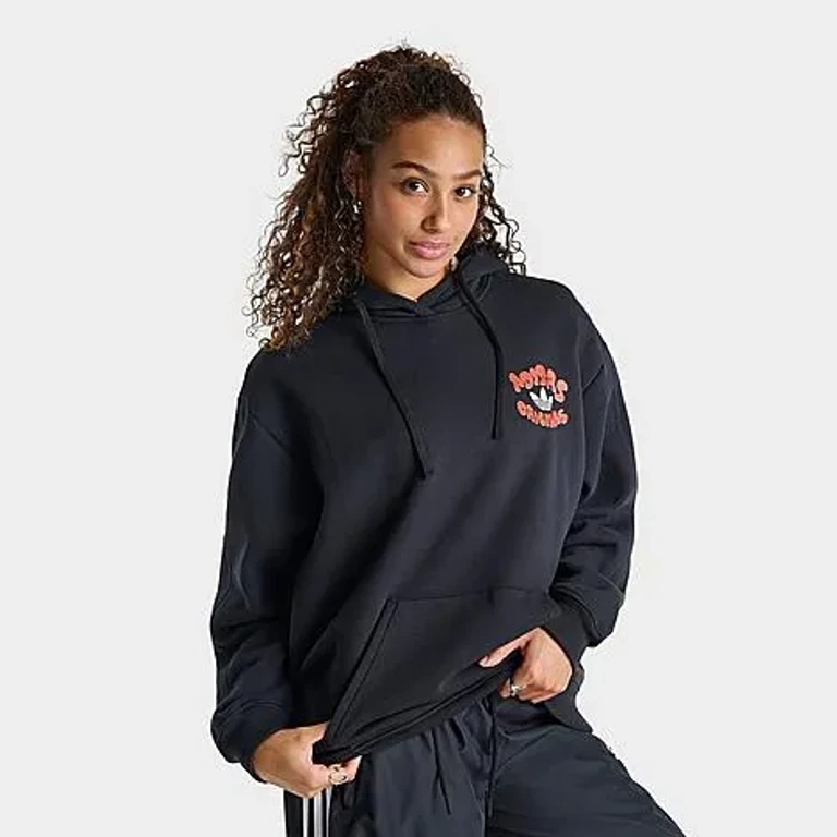 adidas Women's Originals Essential Samba Oversized Pullover Hoodie in Black/Multi Size: XS