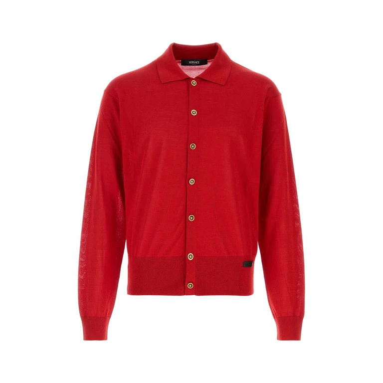 Versace Red Silk Blend Cardigan Exterior: Cotton Maglieria - Men