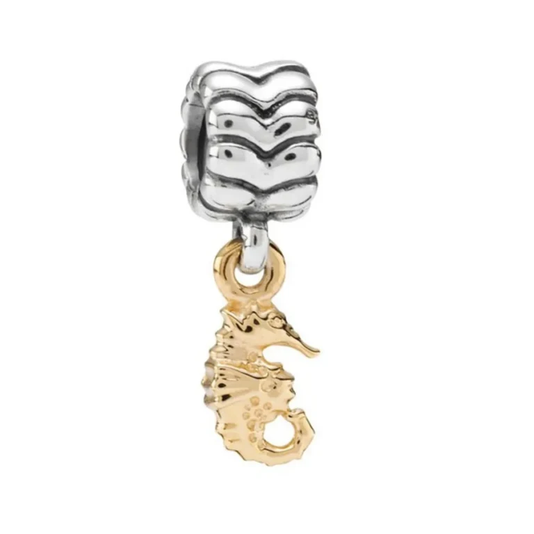 Pandora Sterling Silver Bead with 14K Gold Seahorse Nautical Dangle - 790518