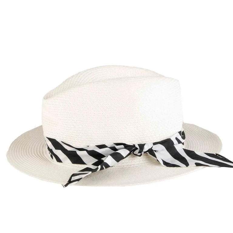MC2 Saint Barth White Paper Hat With Zebra Print Bandeau