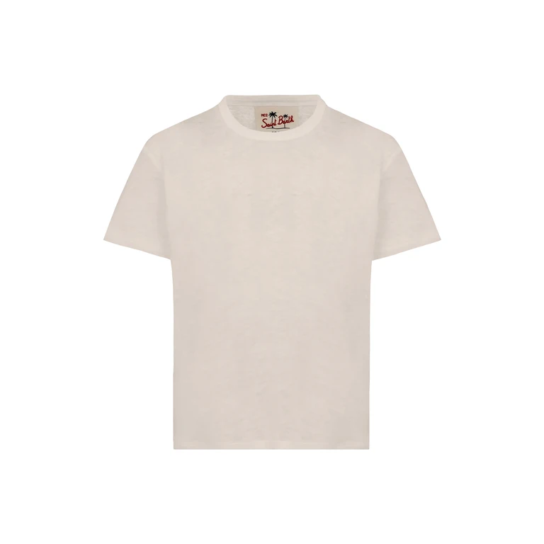 Mc2 Saint Barth Alex Kid Off-White Linen Jersey T-Shirt