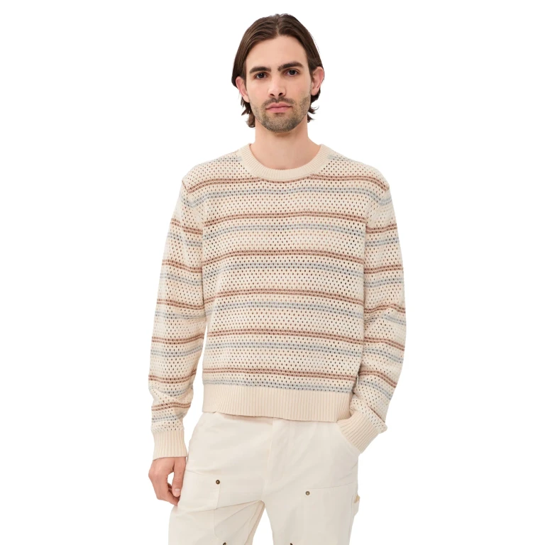 Corridor Linen Stripe Crew Neck Sweater Natural XXL