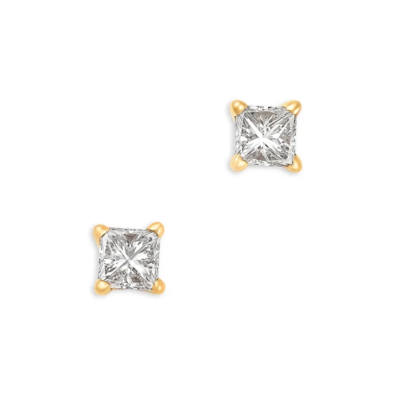 Diamond Princess Cut Stud Earrings in 14K Yellow Gold, 0.25 tcw