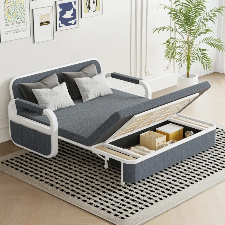 Up to 74.8" Cotton and Linen Sofa Bed Light Gray Sleeper Sofa Loveseat with Solid Wood Frame