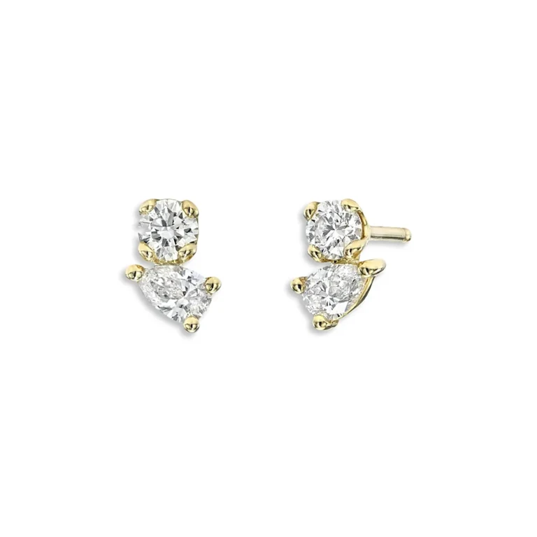 Zoe Lev 14K Yellow Gold Diamond Pear & Round Toi et Moi Stud Earrings