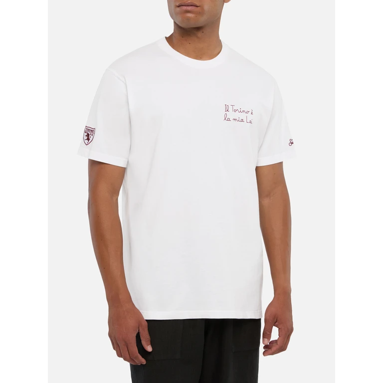 Mc2 Saint Barth Classic Fit Cotton Jersey T-Shirt Portofino With Il Torino È La Mia Lei Embroidery Fc Special Edition White - Men