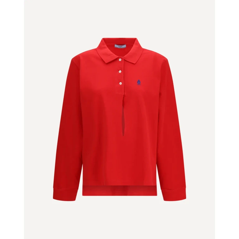 프라다 여성용 긴팔 코튼 피케 폴로 셔츠