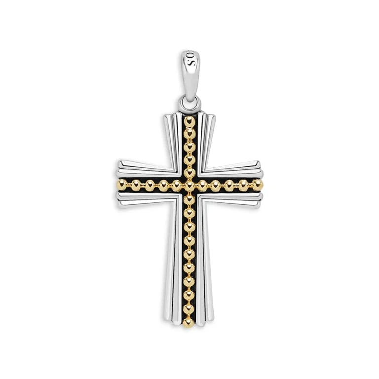 Lagos Men's 18K Yellow Gold & Sterling Silver Anthem Caviar Bead Cross Pendant - Exclusive
