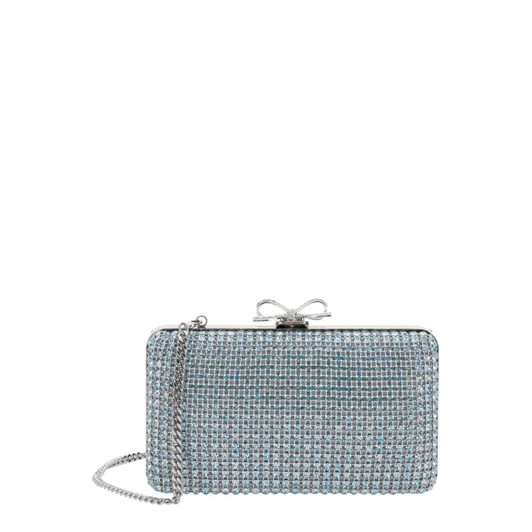 self-portrait Clutch Bag blue Crystal Chainmail With Blue Crystal Details