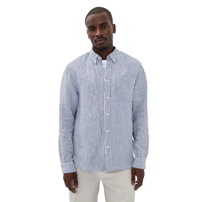 Alex Mill Mill Dress Shirt In Linen Stripe Blue/White L