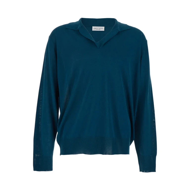 Roberto Collina Blue Sweater 261mya1600414 With V-neck And Soft Collar In Cotton Blend For Men