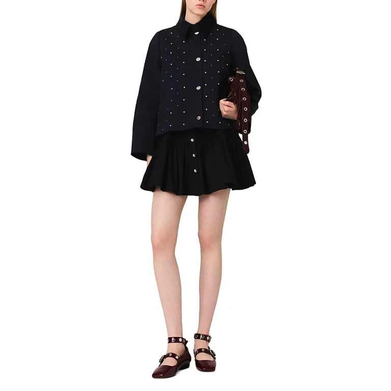 Maje Short Velvet Collar Studded Jacket