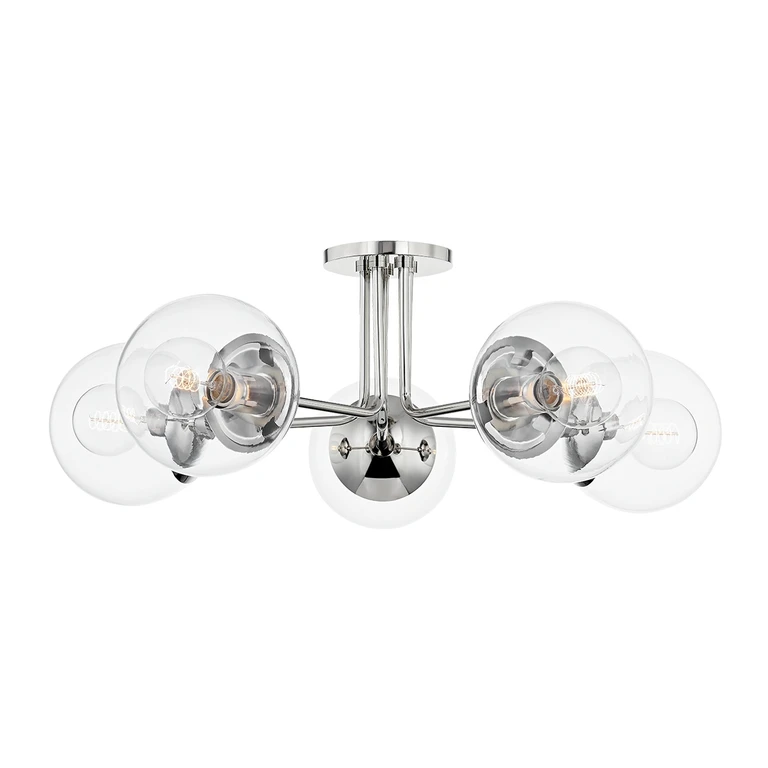 Polished Nickel Five Light Semi Flush Mount from the Meadow Collection
