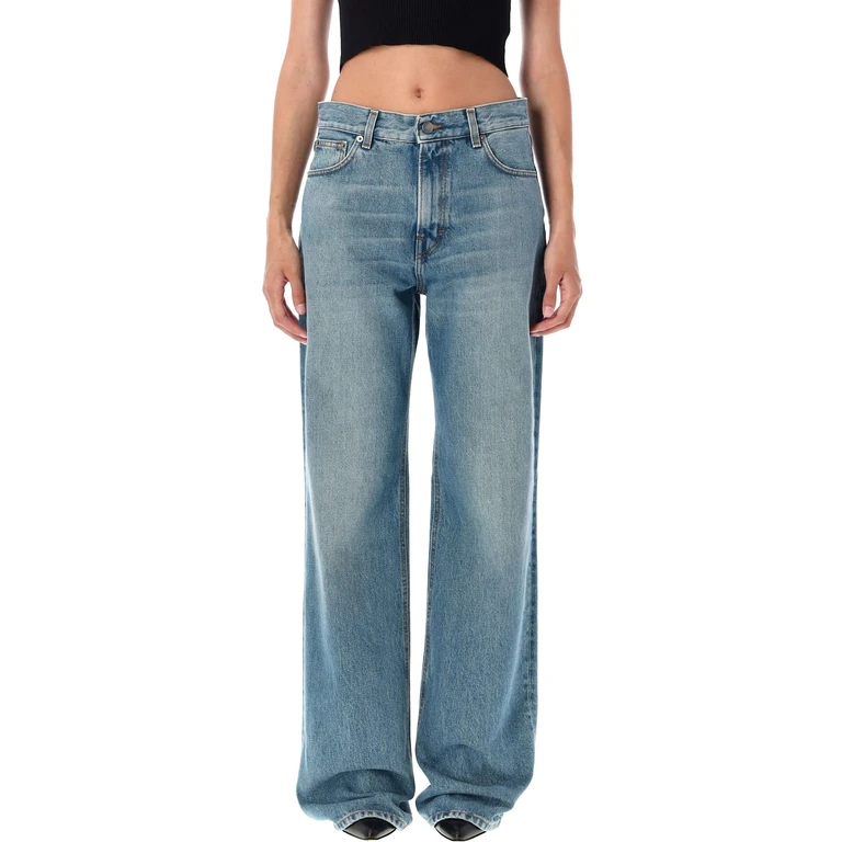 Haikure korea Blue Jeans With Wide Leg And Logo Patch On The Rear In Denim Woman