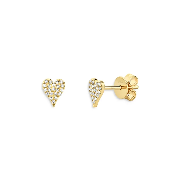 14K Yellow Gold Diamond Heart Stud Earrings