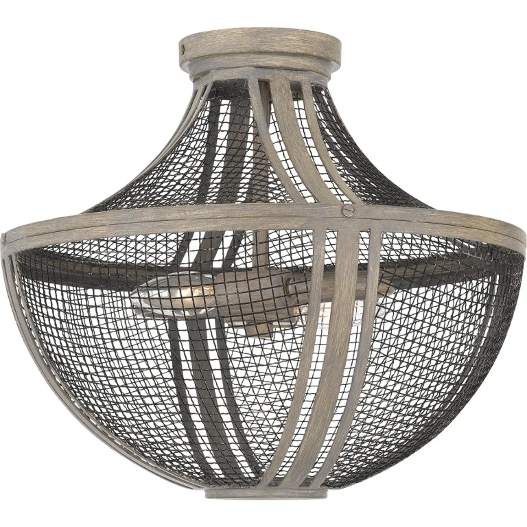 Distressed Grey Wood Two Light Semi Flush Mount from the Hallie Collection