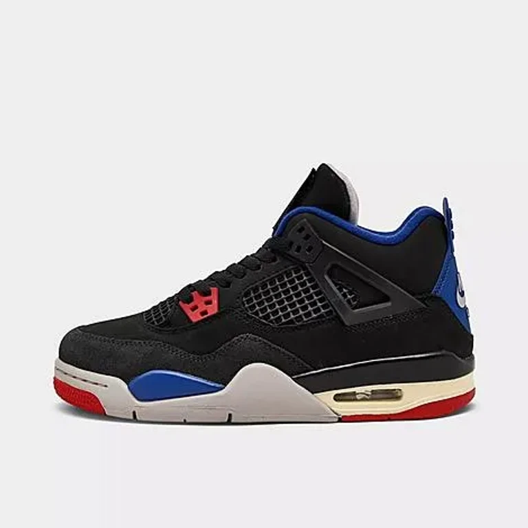 Jordan Big Kids Air Retro 4 Basketball Shoes in Black/Fire Red/Deep Royal Blue Size: 3.5