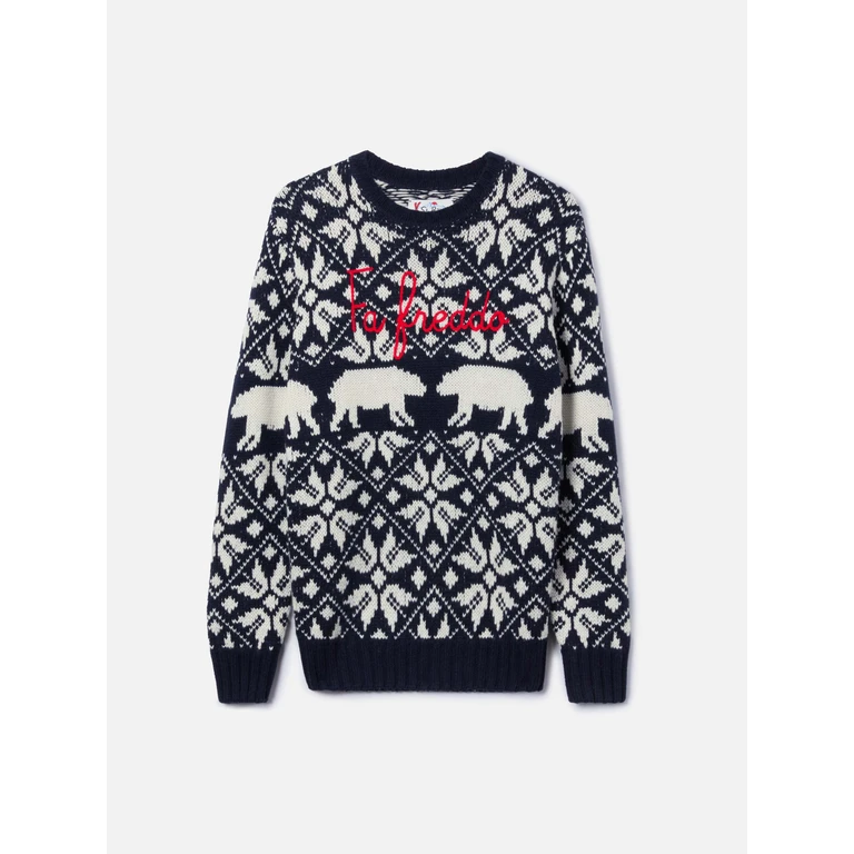 MC2 Saint Barth Man Sweater Bombardino With Norwegian Jacquard And Fa Freddo Embroidery