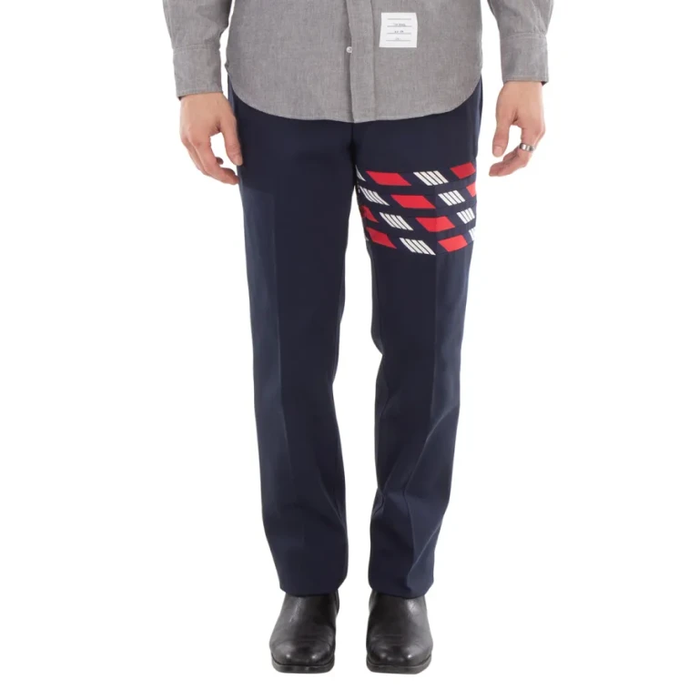 Thom Browne Mens Blue Cotton 4-Bar Chino Trouser