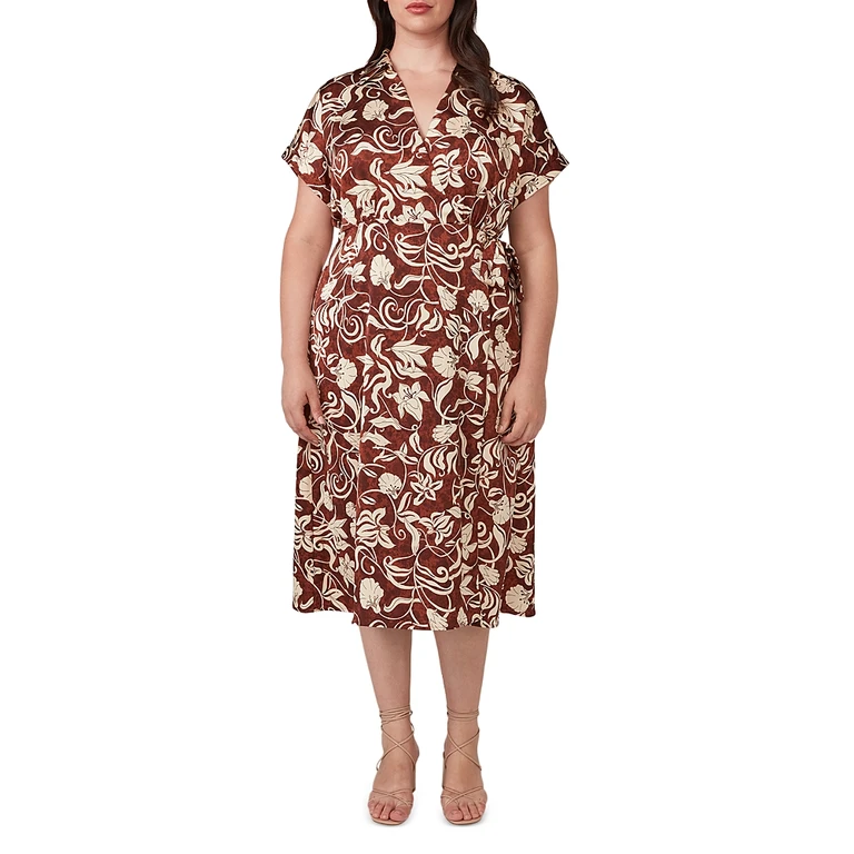 Estelle Plus Solana Printed Faux Wrap Midi Dress