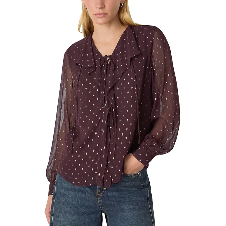 Whistles Metallic Dobby Frill Blouse