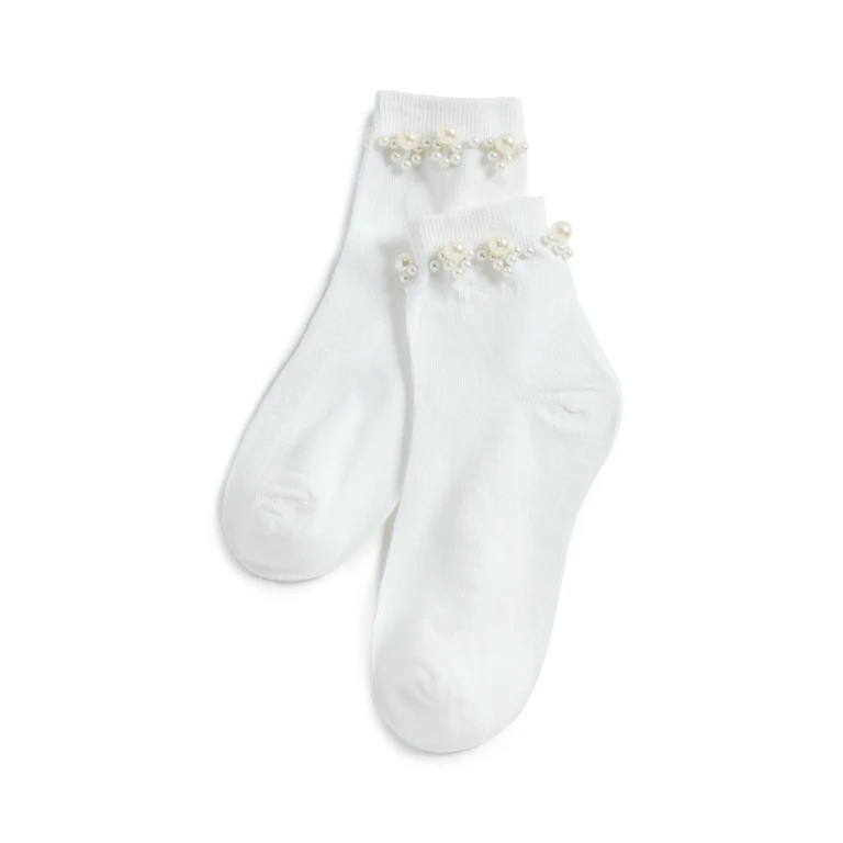 Stems Pearl Embellished Crew Socks Black One Size