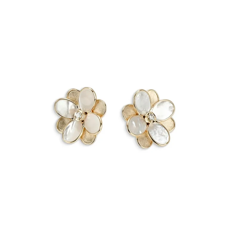 Marco Bicego 18K Yellow Gold Petali Mother of Pearl & Diamond Flower Stud Earrings