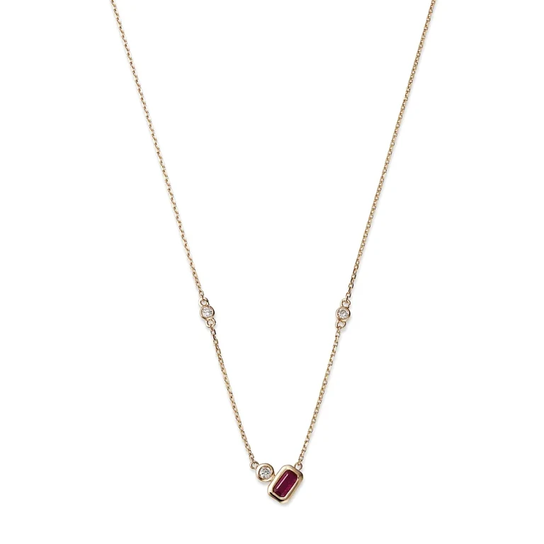 Ruby and Diamond Accent Necklace in 14K Yellow Gold, 18