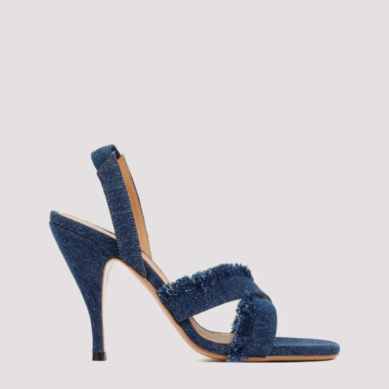 Sandali con tacco curvo in denim Off-White