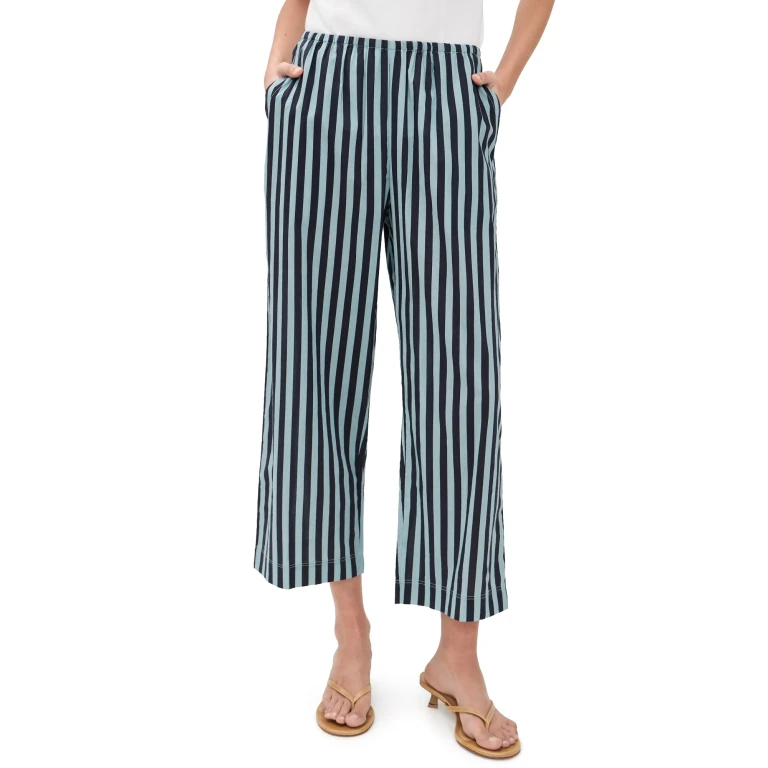 THE GREAT. The Everyday Pull On Pants Blue Club Stripe 0
