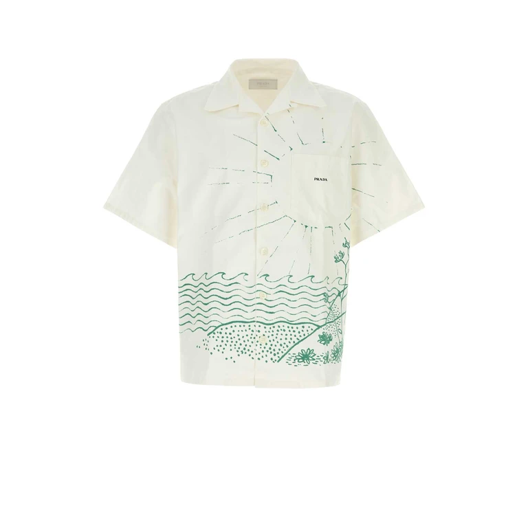 Prada White Poplin Shirt Verde Exterior: Cotton Camicie - Men