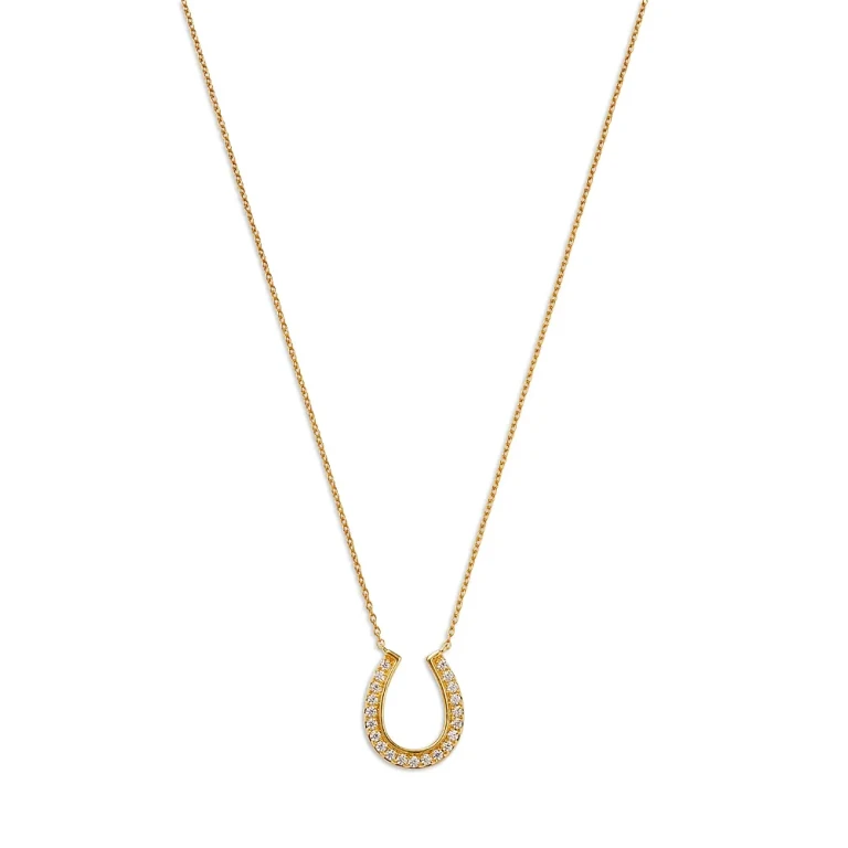 Diamond Horseshoe Pendant Necklace in 14K Yellow Gold, 0.25 tcw