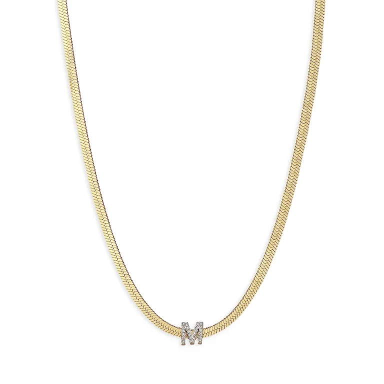 Ettika Initial Herringbone Chain Necklace in 18K Gold Plated, 12