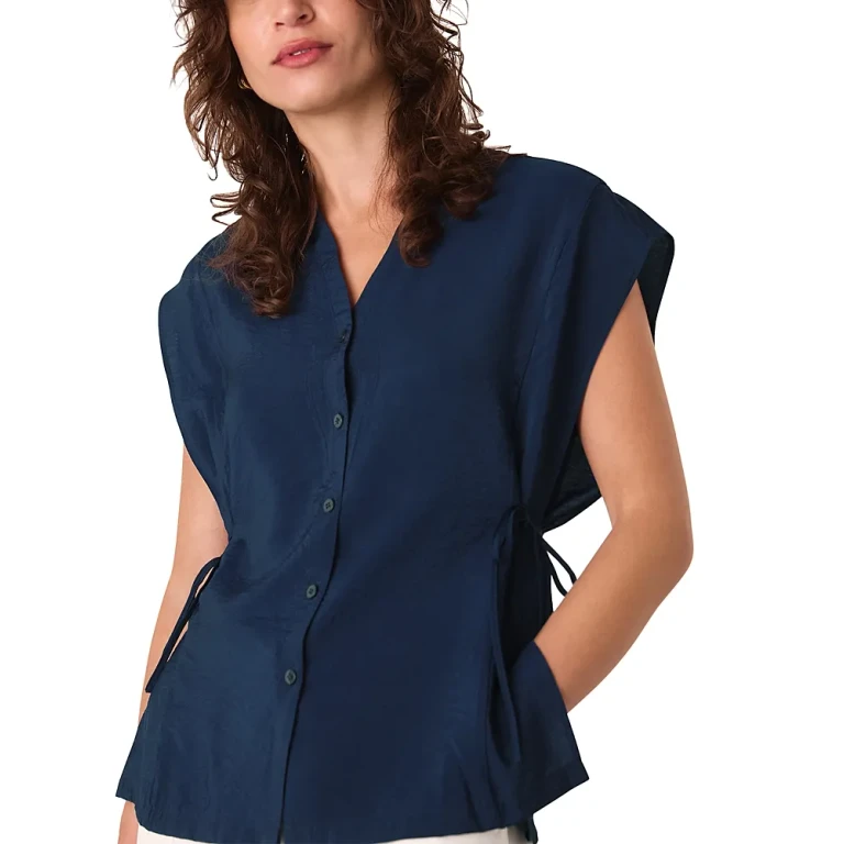 Whistles Button Down Tie Side Blouse