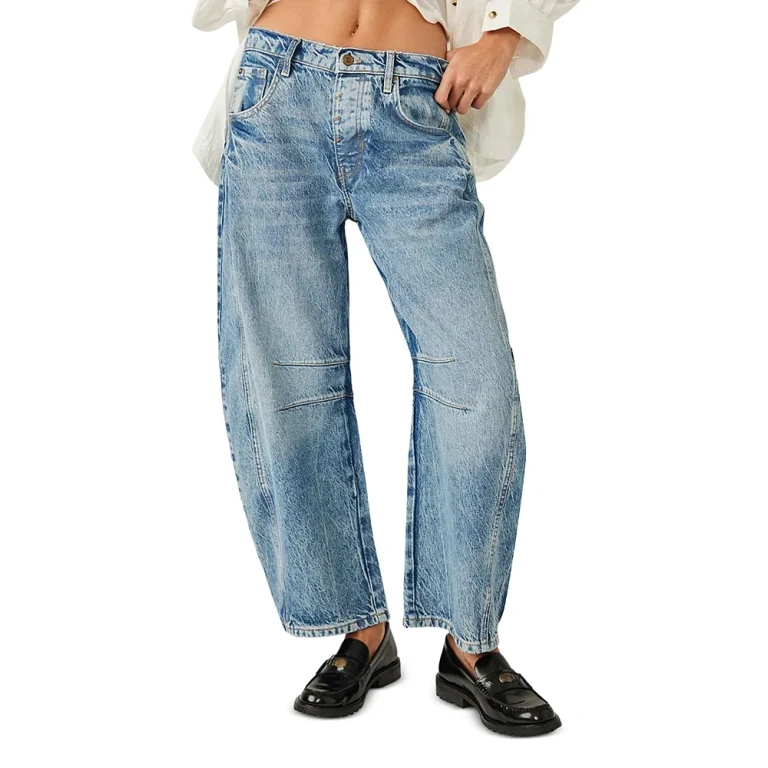 Free People We The Free Good Luck Mid Rise Barrel Jeans in Ultra Light Beam