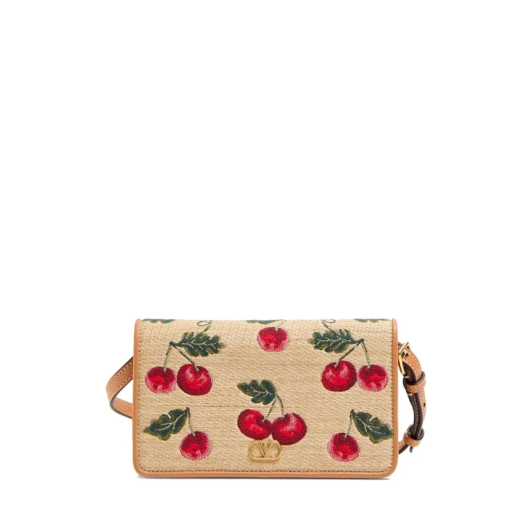 Valentino Garavani Mini Cherryfic VLogo Jacquard Raffia Bag