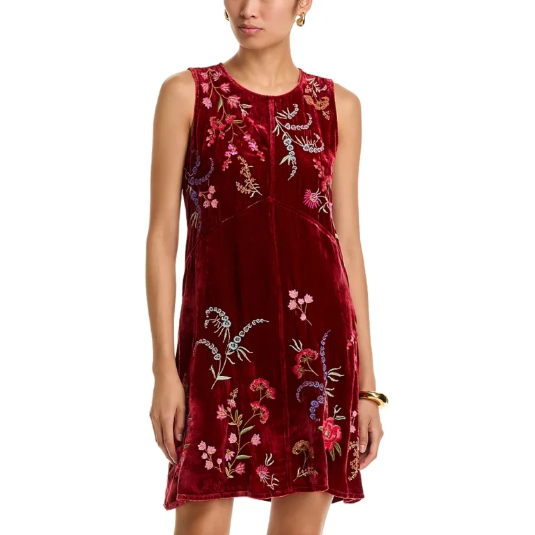 Johnny Was Velvet Embroidered Dress
