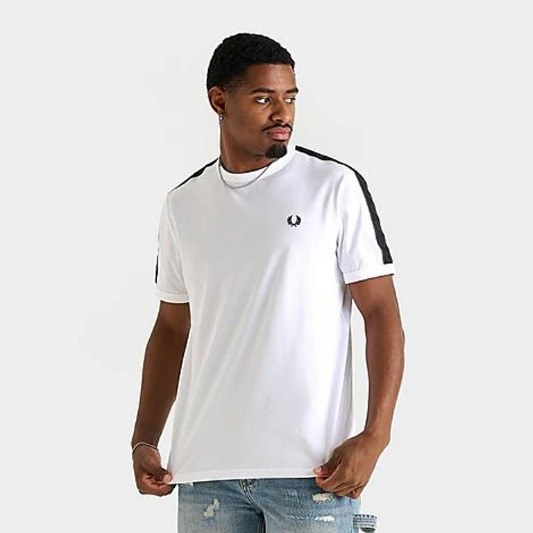 Men's Contrast Tape Ringer T-Shirt in White/Anchor Grey Size: Small