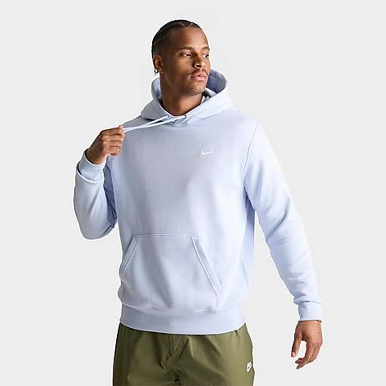 Nike Men's Club Fleece Premium Embroidered Pullover Hoodie in Hydrogen Blue/Hydrogen Blue/White Size: XS